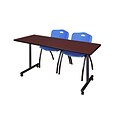 Regency 66L x 24W  Kobe Mobile Training Table- Mahogany & 2 M Stack Chairs- Blue (MKCC6624MH47BE)