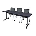 Regency 84L x 24W Kobe Training Table- Grey & 3 Apprentice Chairs- Black (MKTR8424GY09BK)