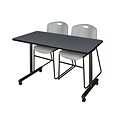 Regency 48L x 24W  Kobe Mobile Training Table- Grey & 2 Zeng Stack Chairs- Grey (MKCC4824GY44GY)