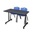 Regency 48L x 24W  Kobe Mobile Training Table- Grey & 2 M Stack Chairs- Blue (MKCC4824GY47BE)