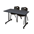 Regency 48L x 24W  Kobe Mobile Training Table- Grey & 2 M Stack Chairs- Black (MKCC4824GY47BK)