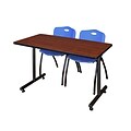 Regency 48L x 24W Kobe Training Table- Cherry & 2 M Stack Chairs- Blue (MKTR4824CH47BE)