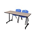 Regency 72L x 24W  Kobe Mobile Training Table- Beige & 2 M Stack Chairs- Blue (MKCC7224BE47BE)