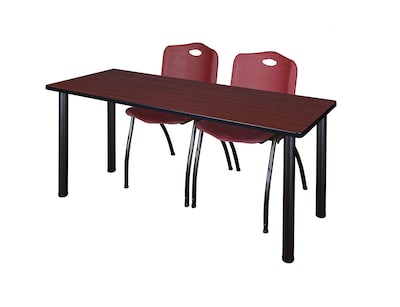 Regency 72L x 24W Kee Training Table- Mahogany/ Black & 2 M Stack Chairs- Burgundy (MT7224MHPBK47BY)