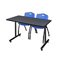 Regency 48L x 24W Kobe Training Table- Grey & 2 M Stack Chairs- Blue (MKTR4824GY47BE)