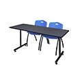 Regency 72L x 24W  Kobe Training Table- Grey & 2 M Stack Chairs- Blue (MKTR7224GY47BE)