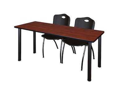 Regency Kee Training Table and Chairs Set, 24D x 66W, Cherry/Black (MT6624CHBPBK47BK)