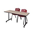 Regency 60L x 24W  Kobe Mobile Training Table- Beige & 2 M Stack Chairs- Burgundy (MKCC6024BE47BY)