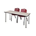 Regency 66L x 24W Kee Training Table- Maple/ Chrome & 2 M Stack Chairs- Burgundy (MT6624PLPCM47BY)