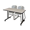 Regency 48L x 24W  Kobe Mobile Training Table- Maple & 2 Zeng Stack Chairs- Grey (MKCC4824PL44GY)