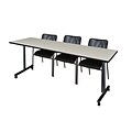 Regency 84L x 24W  Kobe Mobile Training Table- Maple & 3 Mario Stack Chairs- Black (MKCC8424PL75BK)