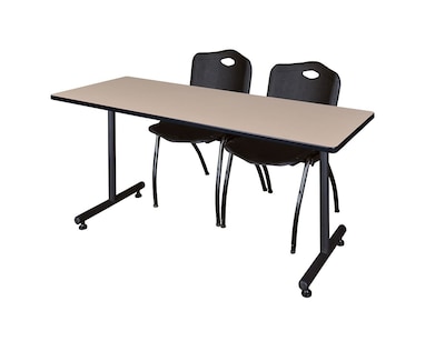 Regency 60L x 24W Kobe Training Table- Beige & 2 M Stack Chairs- Black (MKTR6024BE47BK)
