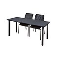 Regency 72L x 24W  Kee Training Table- Grey/ Black & 2 Mario Stack Chairs- Black (MT7224GYPBK75BK)