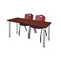 Regency 66L x 24W  Kee Training Table- Cherry/ Chrome & 2 M Stack Chairs- Burgundy (MT6624CHPCM47BY)