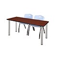 Regency 66L x 24W  Kee Training Table- Cherry/ Chrome & 2 M Stack Chairs- Grey (MT6624CHPCM47GY)