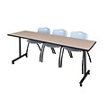 Regency 84L x 24W  Kobe Mobile Training Table- Beige & 3 M Stack Chairs- Grey (MKCC8424BE47GY)