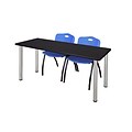 Regency 66L x 24W  Kee Training Table- Mocha Walnut/ Chrome & 2 M Stack Chairs- Blue (MT6624MWPCM47BE)