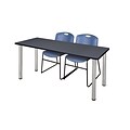 Regency 72L x 24W  Kee Training Table- Grey/ Chrome & 2 Zeng Stack Chairs- Blue (MT7224GYPCM44BE)
