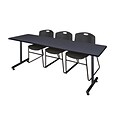 Regency 84L x 24W  Kobe Training Table- Grey & 3 Zeng Stack Chairs- Black (MKTR8424GY44BK)