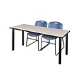Regency 66L x 24W  Kee Training Table- Maple/ Black & 2 Zeng Stack Chairs- Blue (MT6624PLPBK44BE)