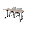 Regency 60L x 24W  Kobe Mobile Training Table- Beige & 2 Zeng Stack Chairs- Grey (MKCC6024BE44GY)