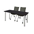 Regency 66L x 24W  Kee Training Table- Mocha Walnut/ Chrome & 2 Apprentice Chairs- Black (MT6624MWPCM09BK)