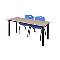 Regency 66L x 24W Kee Training Table- Beige/ Black & 2 M Stack Chairs- Blue (MT6624BEPBK47BE)