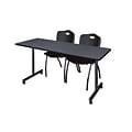 Regency 60L x 24W  Kobe Mobile Training Table- Grey & 2 M Stack Chairs- Black (MKCC6024GY47BK)
