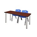 Regency 66L x 24W Kee Training Table- Cherry/ Chrome & 2 M Stack Chairs- Blue (MT6624CHPCM47BE)