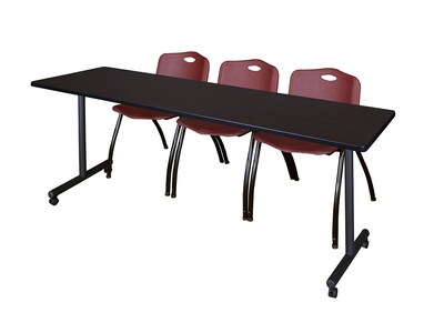 Regency Kobe Mobile Training Table and Chairs Set, 24D x 84W, Mocha Walnut (MKTRCC8424MW47BY)