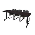 Regency 84L x 24W  Kobe Mobile Training Table- Mocha Walnut & 3 Zeng Stack Chairs- Black (MKCC8424MW44BK)