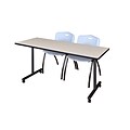 Regency 72L x 24W  Kobe Mobile Training Table- Maple & 2 M Stack Chairs- Grey (MKCC7224PL47GY)