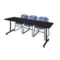 Regency 84L x 24W  Kobe Training Table- Mocha Walnut & 3 Zeng Stack Chairs- Blue (MKTR8424MW44BE)