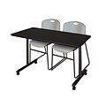 Regency 48L x 24W  Kobe Mobile Training Table- Mocha Walnut & 2 Zeng Stack Chairs- Grey (MKCC4824MW44GY)