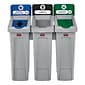 Rubbermaid Slim Jim Recycling Station Three Stream Landfill/Mixed Recycling/Compost, 23 Gal., Gray (2007918)