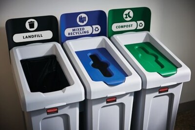 Rubbermaid Slim Jim Recycling Station Three Stream Landfill/Mixed Recycling/Compost, 23 Gal., Gray (2007918)