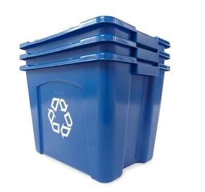 Rubbermaid Commercial Products Plastic Recycling Bin, 14 Gallon, Blue (FG571473BLUE)