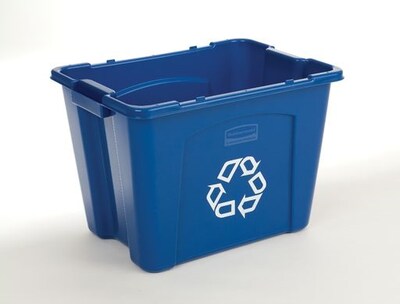 Rubbermaid Commercial Products Plastic Recycling Bin, 14 Gallon, Blue (FG571473BLUE)