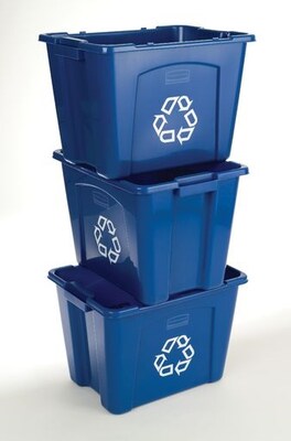 Rubbermaid Commercial Products Plastic Recycling Bin, 14 Gallon, Blue (FG571473BLUE)