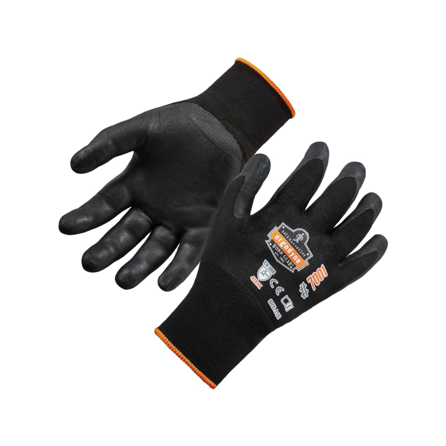 Ergodyne ProFlex 7001 Nitrile Coated Gloves, ANSI Level 3 Abrasion Resistance, Black, Large, 12 Pairs (17954)