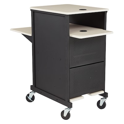 Oklahoma Sound PRC Series 3-Shelf Metal Mobile Presentation Cart with Lockable Wheels, Black (PRC400