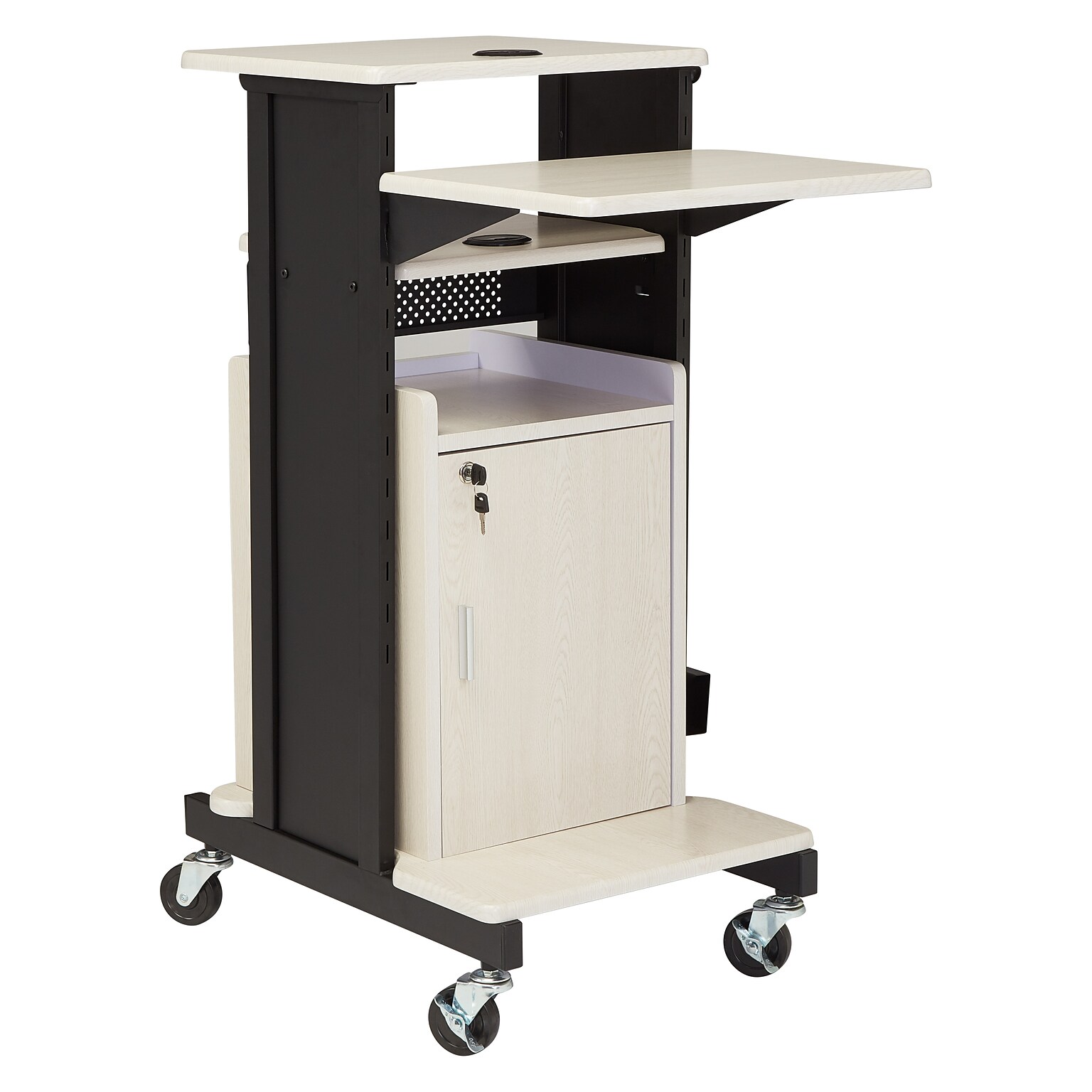 Oklahoma Sound PRC Series 3-Shelf Metal Mobile Presentation Cart with Lockable Wheels, Black (PRC250)