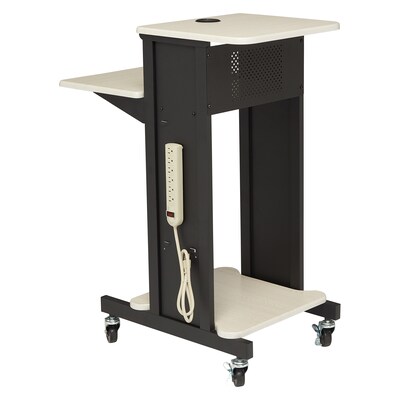 Oklahoma Sound PRC Series 4-Shelf Metal Mobile Presentation Cart with Lockable Wheels, Black/Ivory Wood (PRC200)