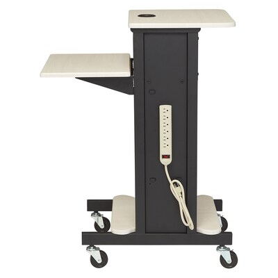 Oklahoma Sound PRC Series 4-Shelf Metal Mobile Presentation Cart with Lockable Wheels, Black/Ivory Wood (PRC200)