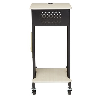 Oklahoma Sound PRC Series 4-Shelf Metal Mobile Presentation Cart with Lockable Wheels, Black/Ivory Wood (PRC200)