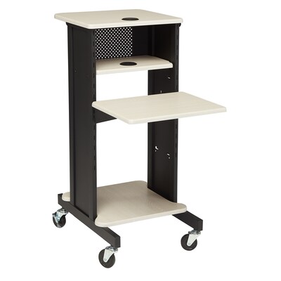 Oklahoma Sound PRC Series 4-Shelf Metal Mobile Presentation Cart with Lockable Wheels, Black/Ivory Wood (PRC200)