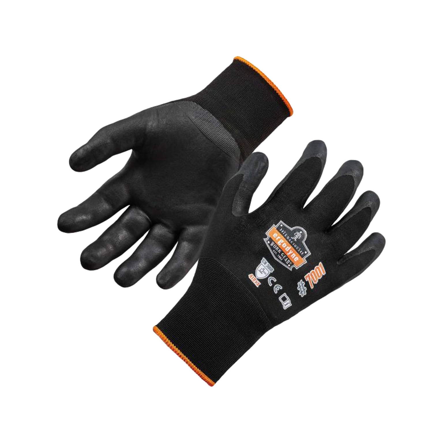 Ergodyne ProFlex 7001 Nitrile Coated Gloves, ANSI Level 3 Abrasion Resistance, Black, XL, 12 Pairs (17955)