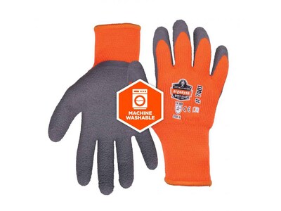 Ergodyne ProFlex 7401 Winter Work Gloves, Fleece Lined, Latex Coated Palm, Orange, X-Large, 12 Pairs