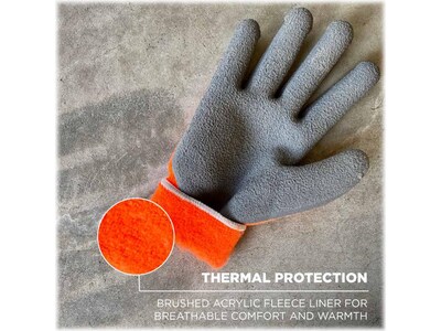 Ergodyne ProFlex 7401 Winter Work Gloves, Fleece Lined, Latex Coated Palm, 13 Gauge, A5 Cut Level, Orange, XL, 12/Pack