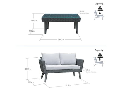 DUKAP KOTKA 2-Piece Sofa and Table Seating Set with Cushions, Dark Gray/Light Gray (O-DK-P01-B)